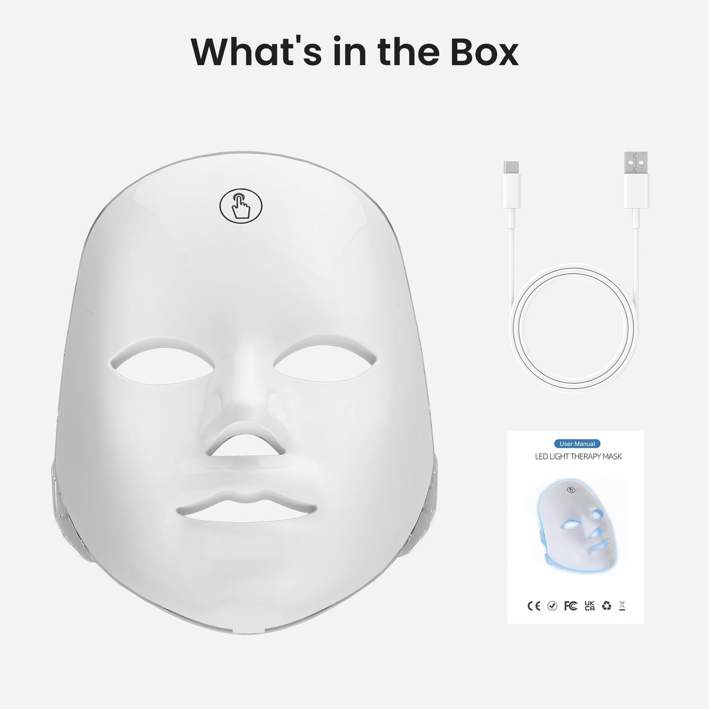 7-Color Facial Light Mask for Home Skincare – Rechargeable LED Beauty Device with 270 LEDs, One-Touch Control & Auto-Timer (White with Gold Trim) | Other Colors Available in Store