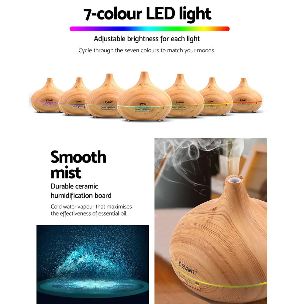 Devanti 4 in 1 Aroma Diffuser 300ml - Light Wood-Diffusers Plus Oz