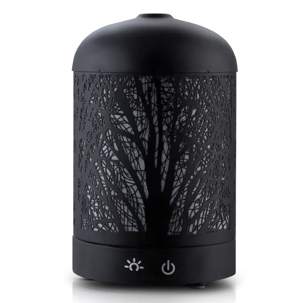 black metal with forrest pattern devanti diffuser on white background.