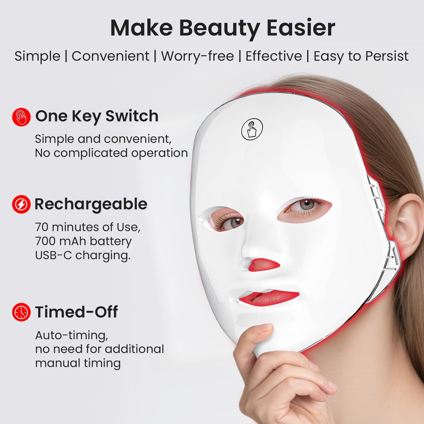 7-Color Facial Light Mask for Home Skincare – Rechargeable LED Beauty Device with 270 LEDs, One-Touch Control & Auto-Timer (White with Gold Trim)  | Other Colors Available in Store