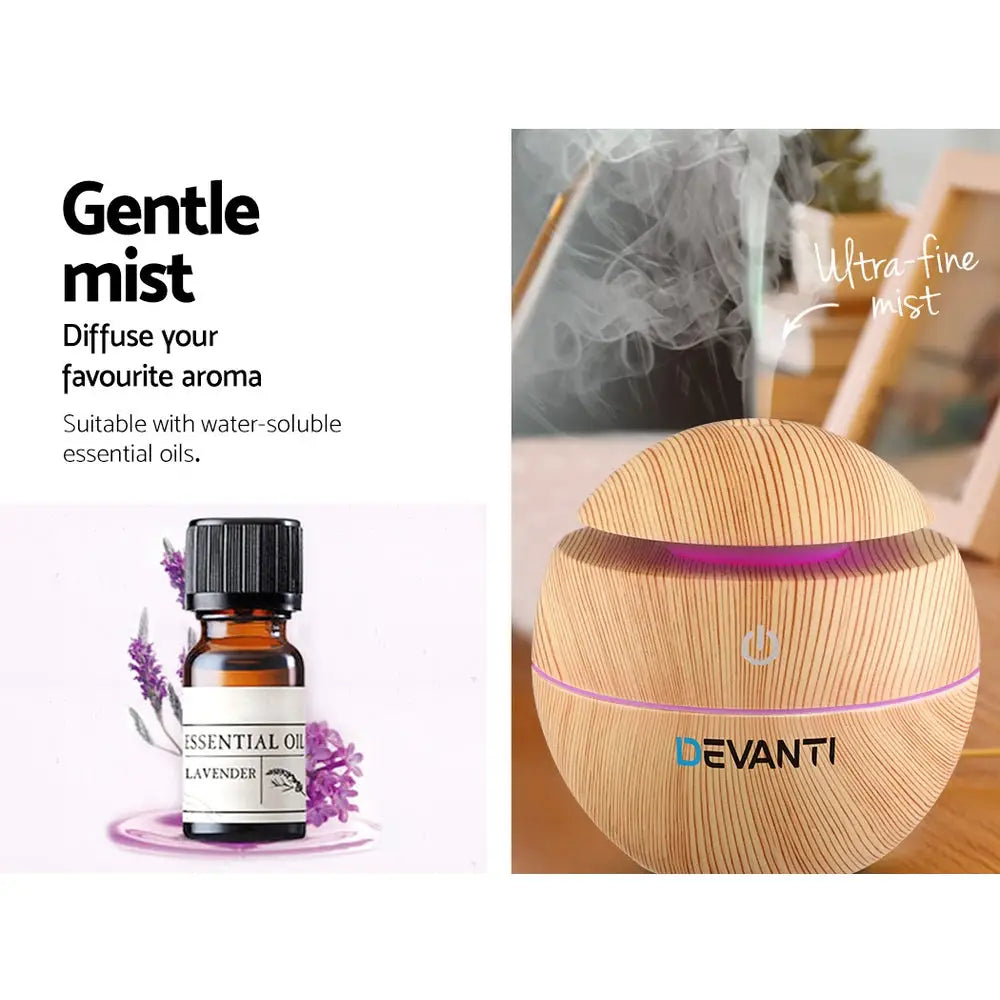 devanti spherical humidifier 130ml in light wood grain.