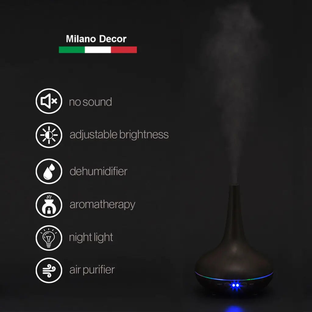 Essential Oil Diffuser Ultrasonic Humidifier Aromatherapy LED Light 200ML 3 Oils - Dark Wood Grain