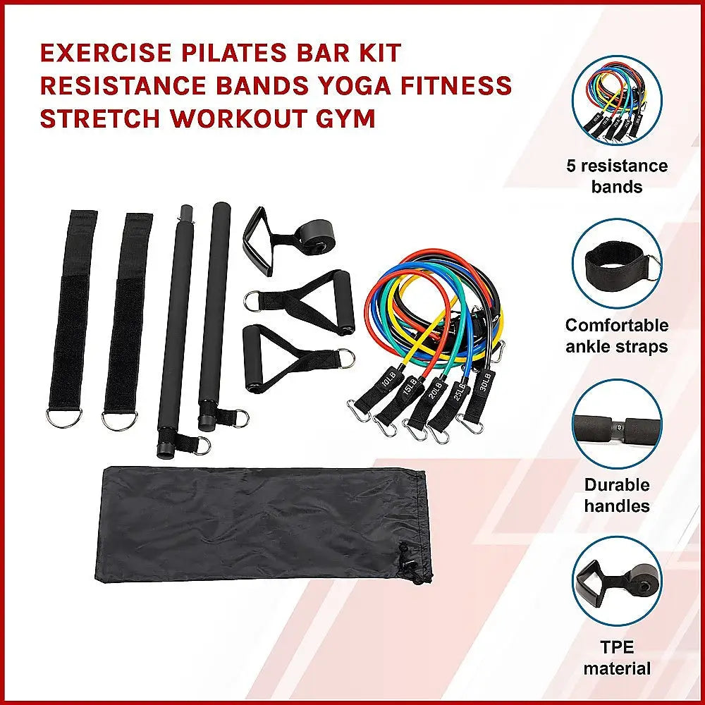 Exercise Pilates Bar Kit Resistance Bands Yoga Fitness