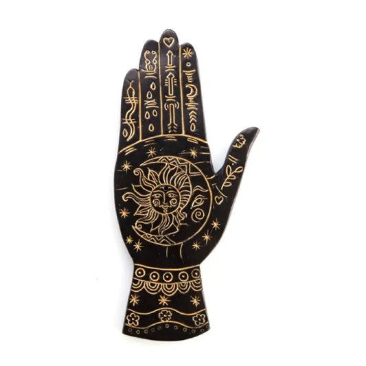 Black Hand Palmistry Incense Burner with Gold Symbols