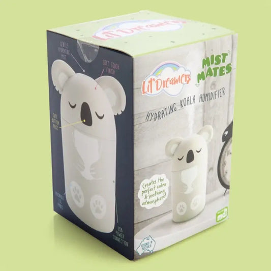 Koala shaped children's air diffuser in box on green background