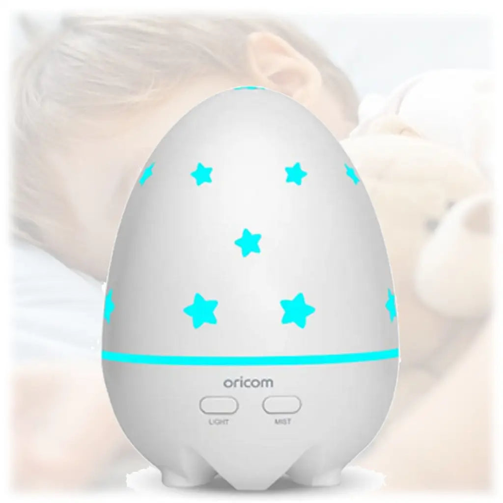 White oricom egg shapped essential oil air diffuser with light blue led stars