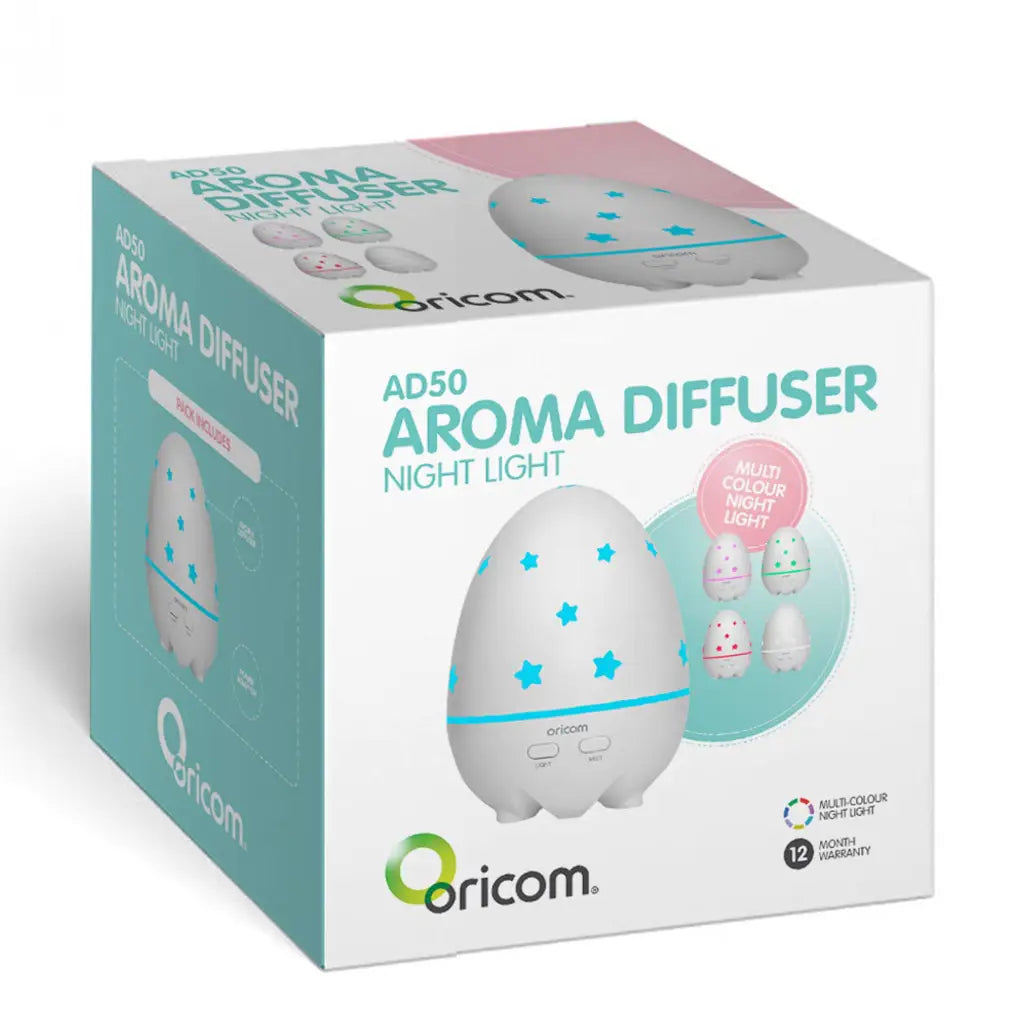 Oricom Aroma Diffuser Humidifier & Night Light for Babies package box.
