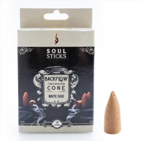 Backflow incense cone with scent of white sage 10 pieces in black box