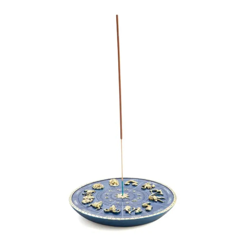 Zodiac Incense Burner Blue Dish Gold Symbols.