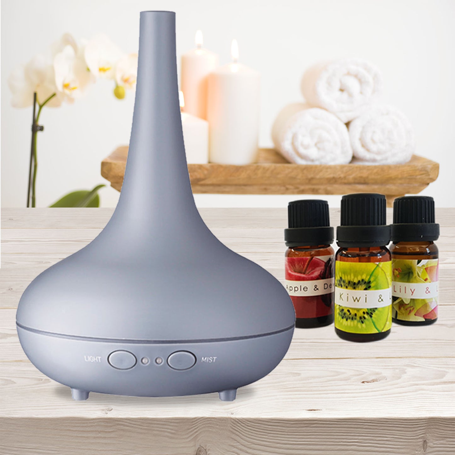 Essential Oil Ultrasonic Diffuser 200ml with 3 Oils - Matte Grey