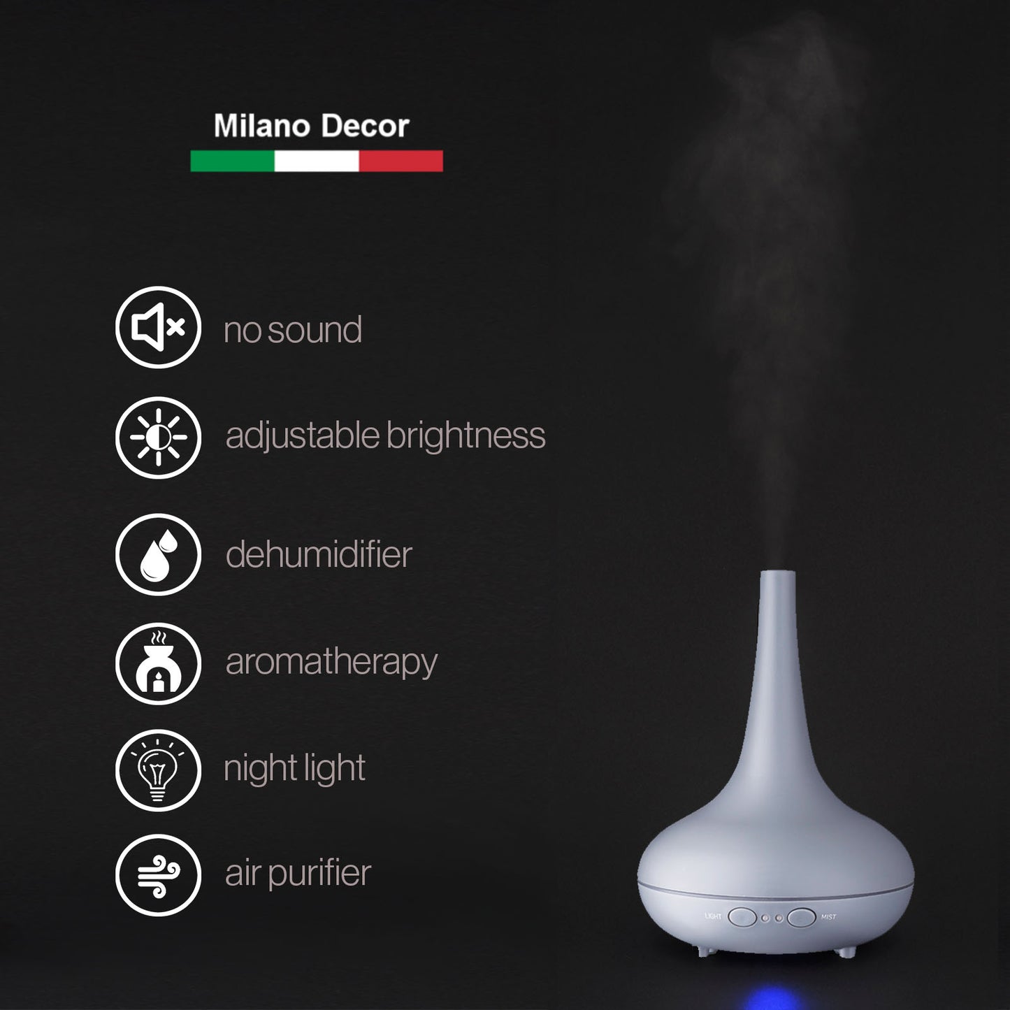 Essential Oil Ultrasonic Diffuser 200ml with 3 Oils - Matte Grey