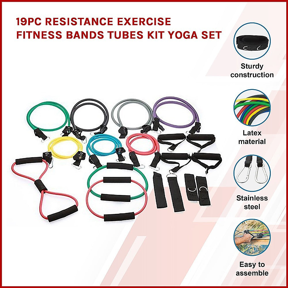 19pc Resistance Exercise Bands Set